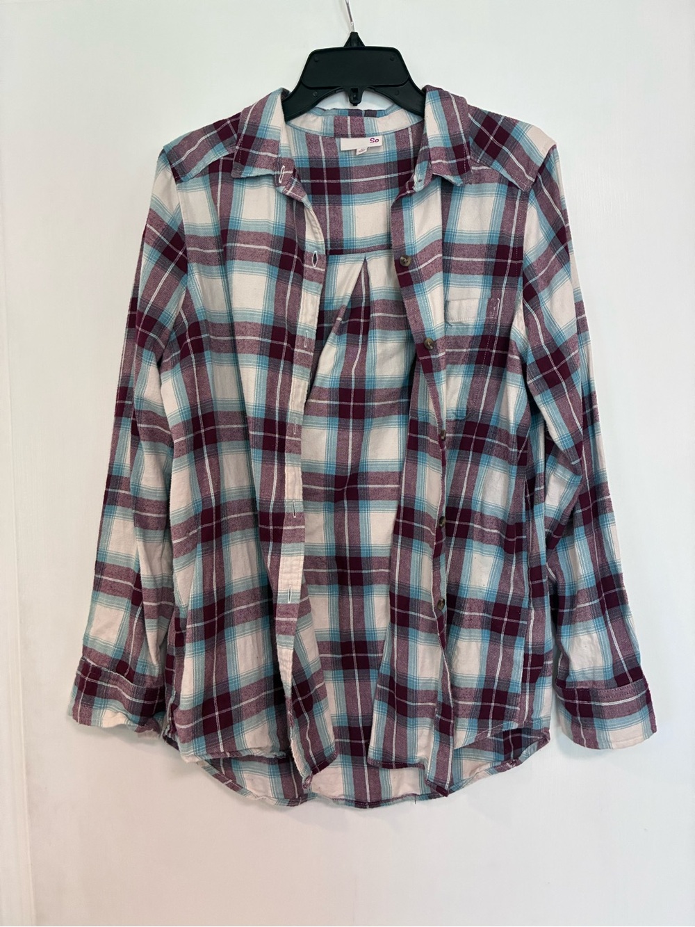 SO Plaid Button-Down Shirt - White, Burgundy & Teal